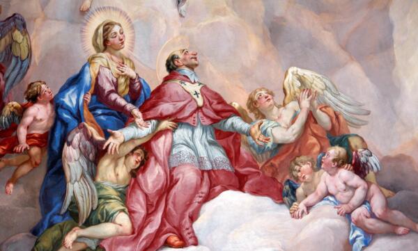 Intercession of Charles Borromeo supported by the Virgin Mary - Detail Rottmayr Fresco 1714  - Karlskirche - Vienna